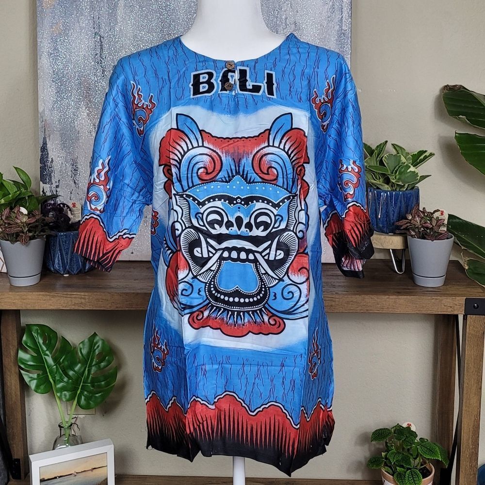 NEW! Bali Beach Summer Tshirt 100% Cotton - Sky Blue Barong